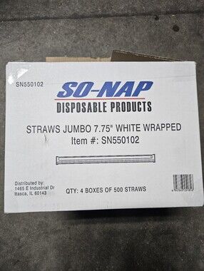 ​So-Nap Disposable Jumbo 7.75" White Wrapped Straws (Case of 2,000)